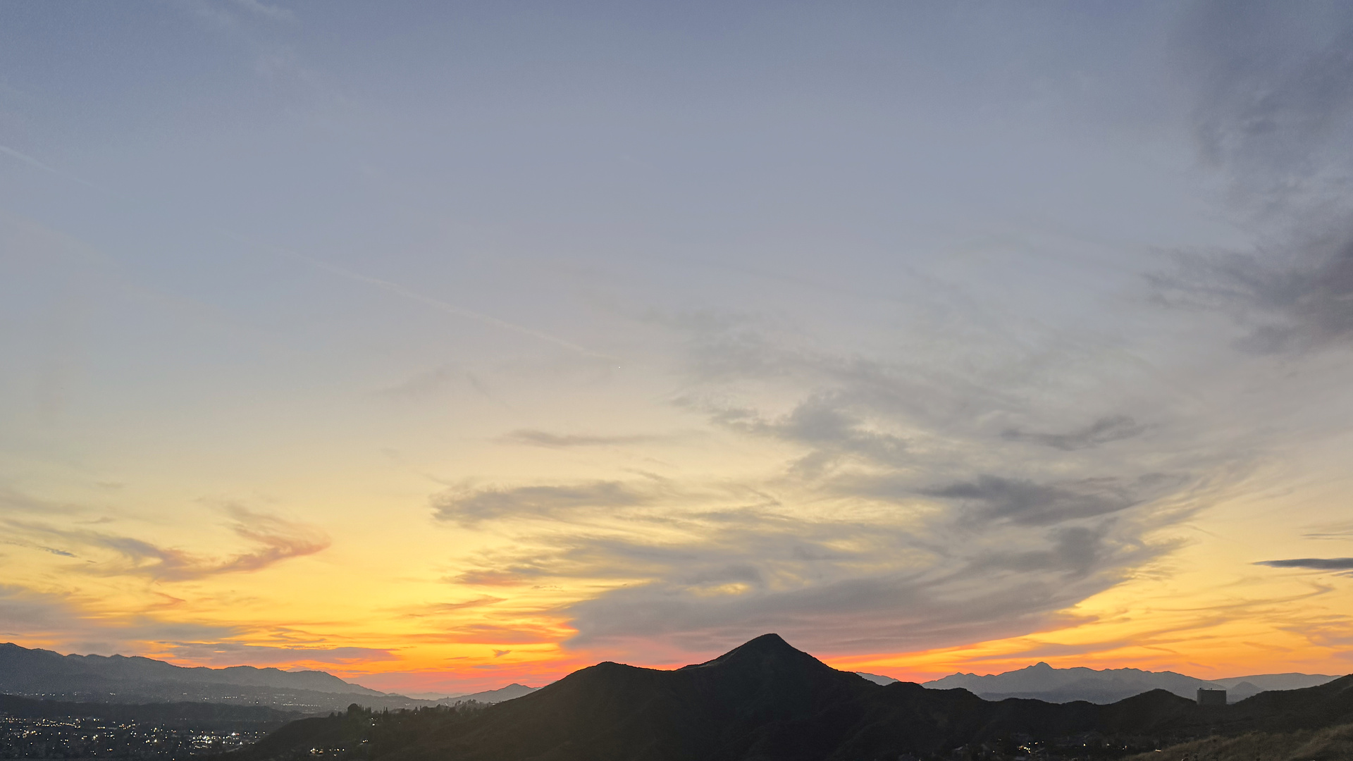 SKYSPECS Digital landscape photograph of California sunset hills with cinematic golden-hour atmosphere