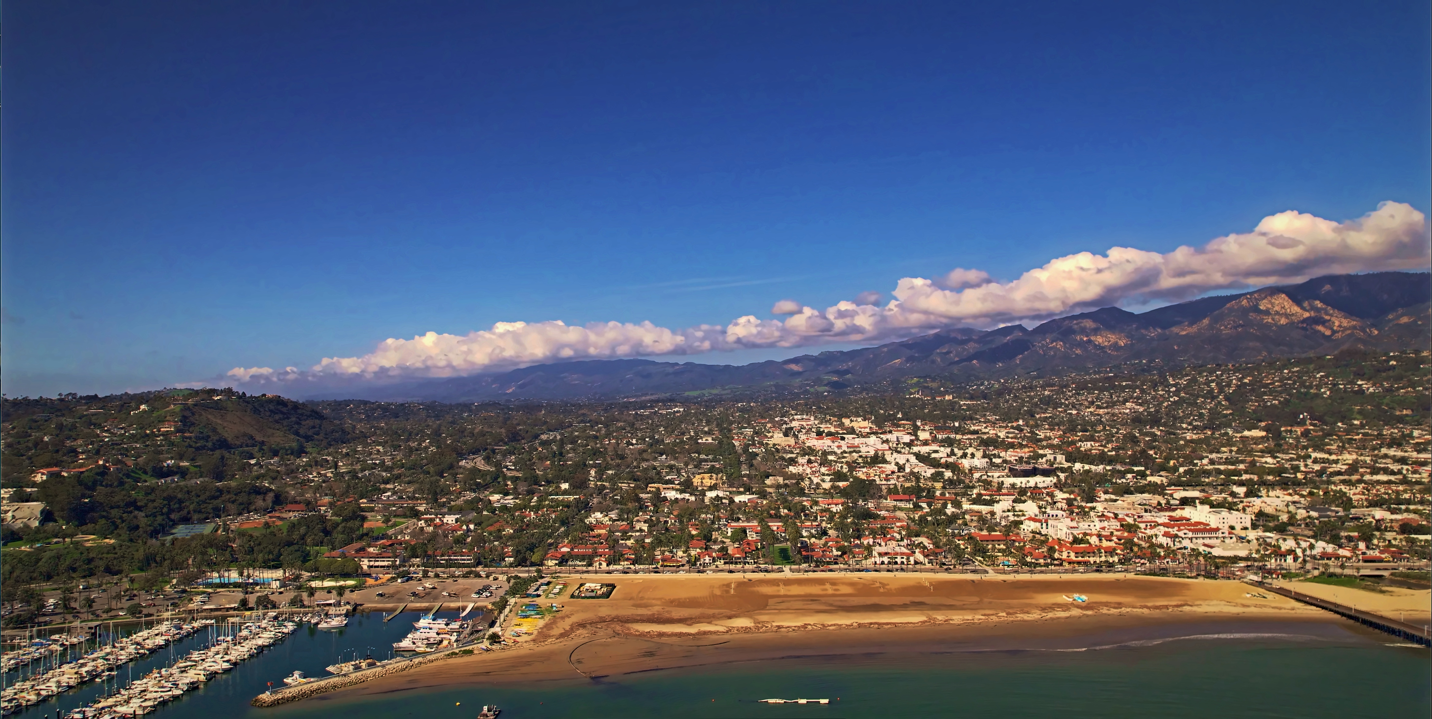 SKYSPECS Digital aerial coastal photograph of Santa Barbara cityscape and shoreline